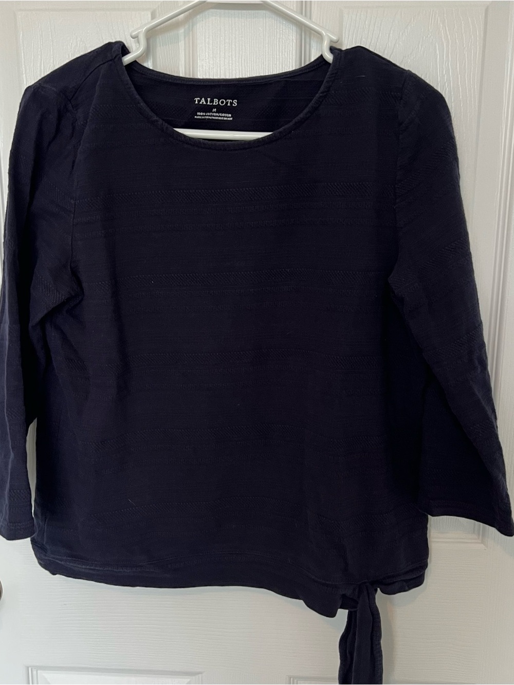Talbots Dark Navy Cotton Knit Top with Tie Hem Size Medium